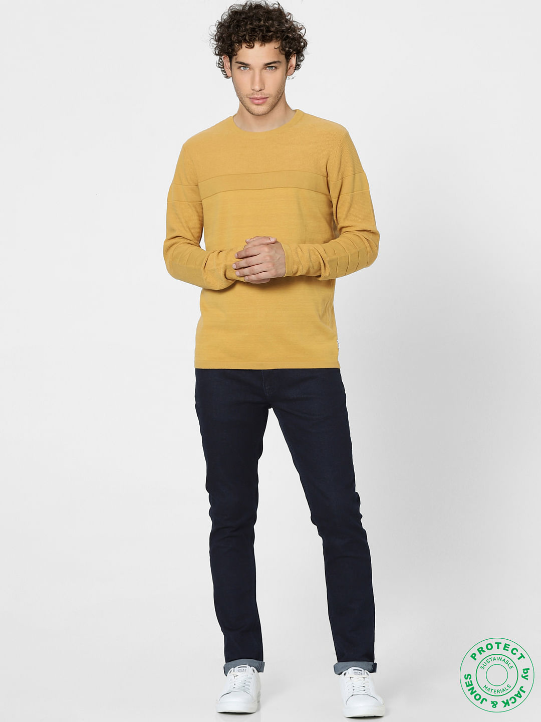 Mustard Textured Knit Pullover