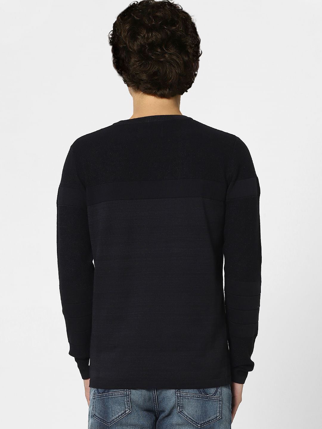 Black Textured Knit Pullover