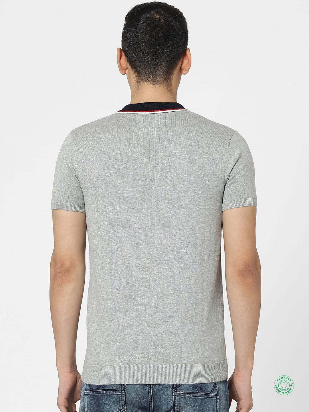 Grey Knit Polo Neck T-shirt