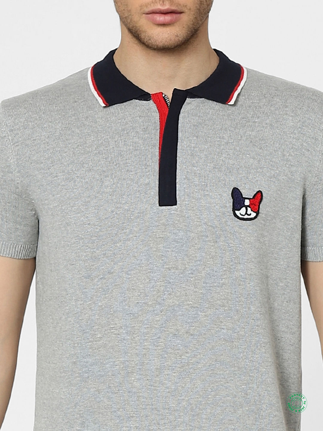 Grey Knit Polo Neck T-shirt