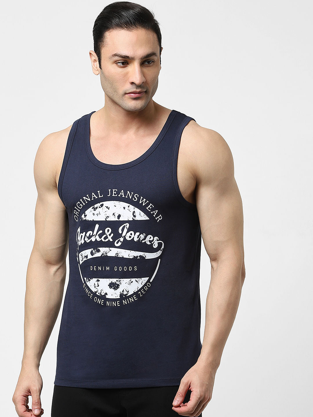 Navy Blue Logo Print Fashion Vest