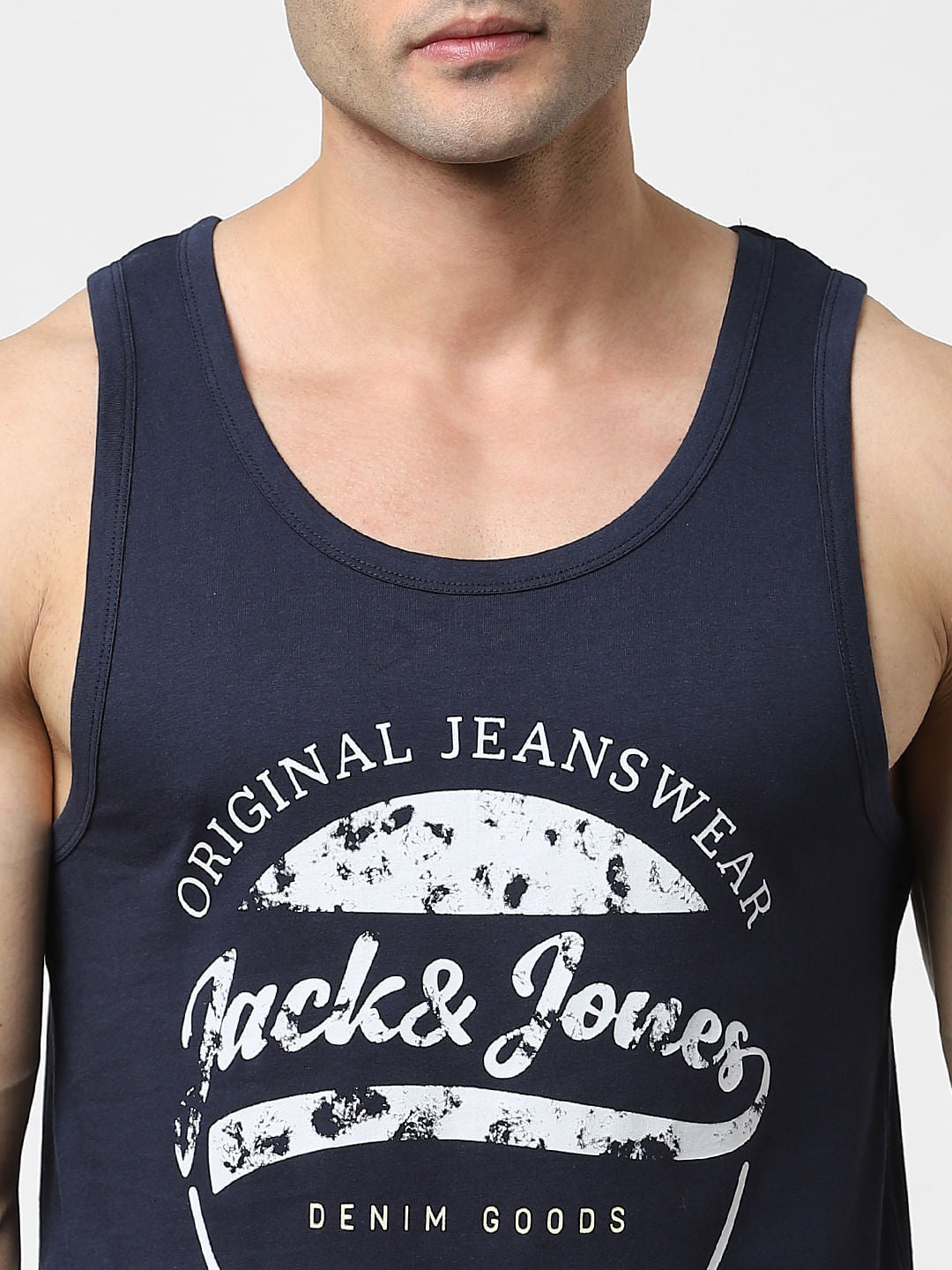 Navy Blue Logo Print Fashion Vest