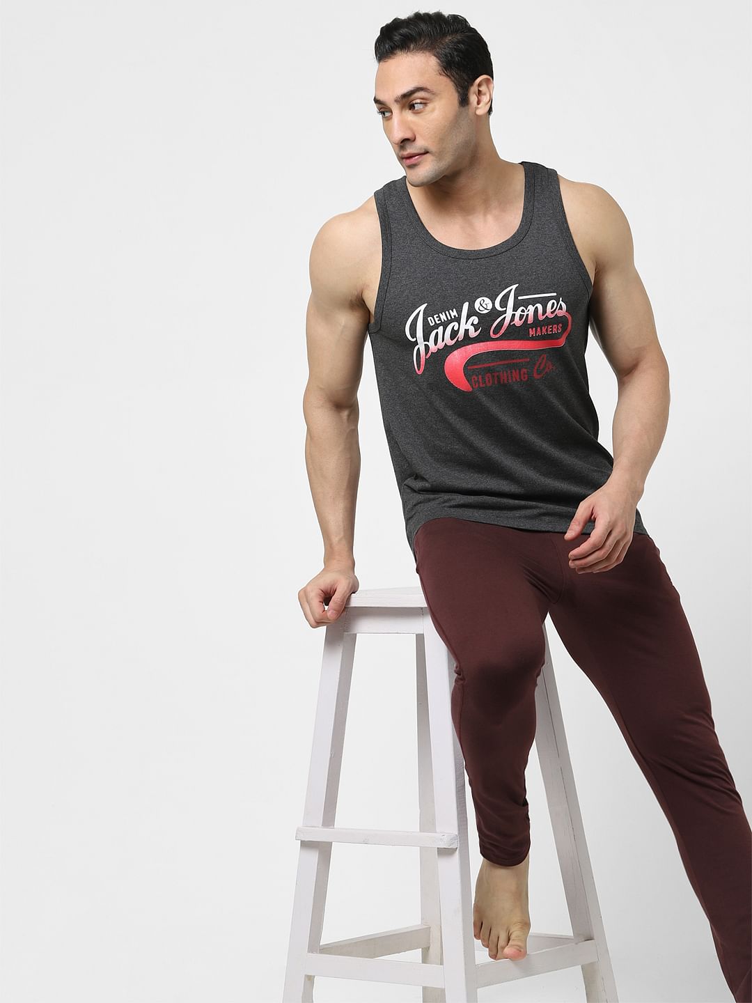 Dark Grey Logo Print Fashion Vest