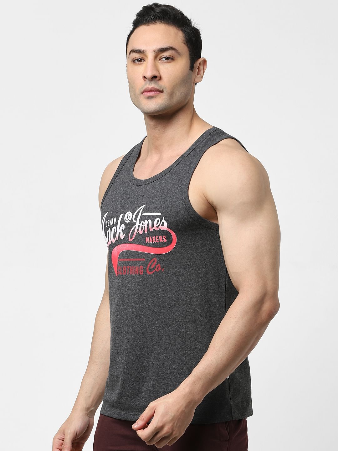 Dark Grey Logo Print Fashion Vest