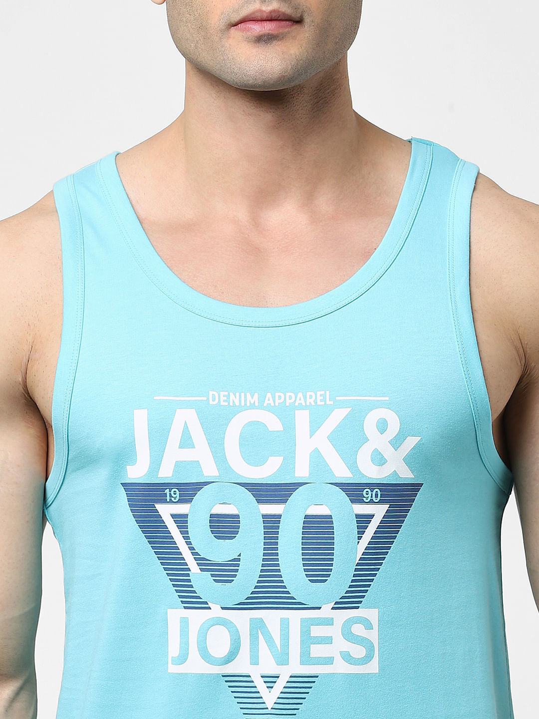 Light Blue Logo Print Fashion Vest