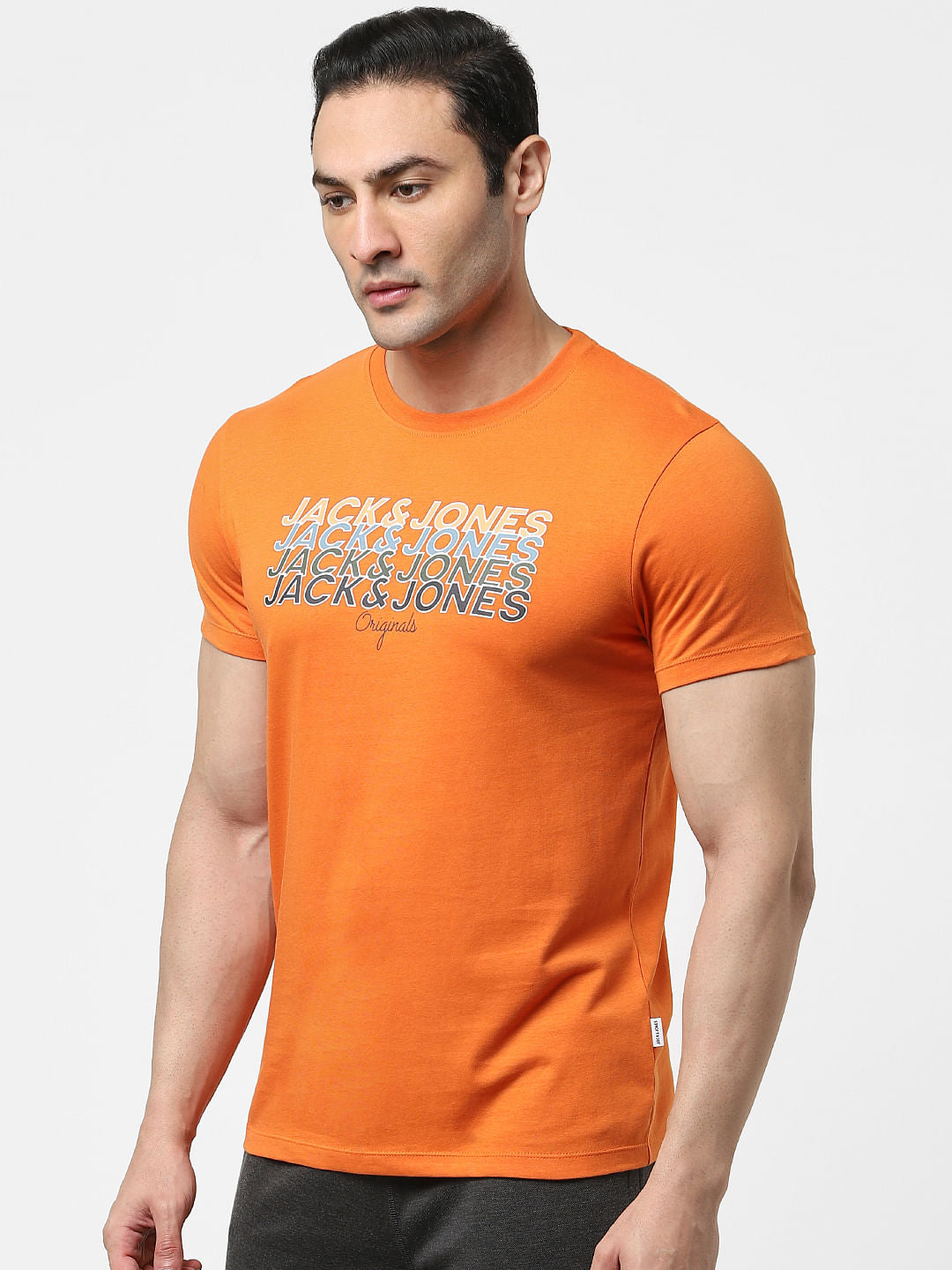 Orange Logo Print Crew Neck T-shirt