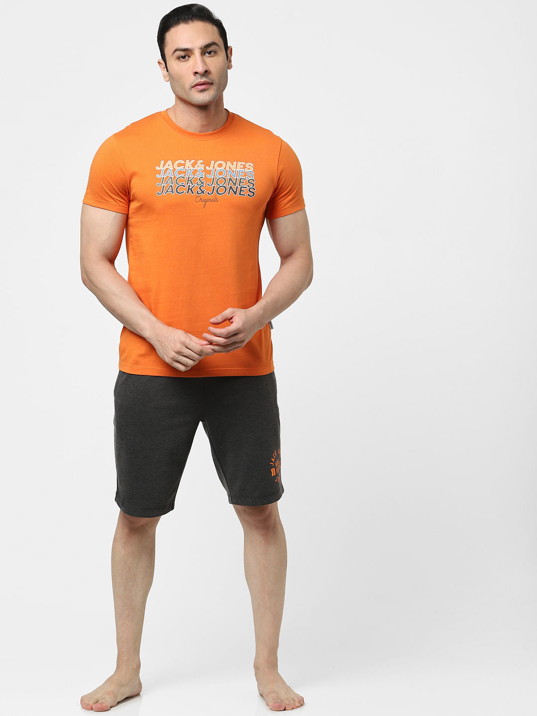 Orange Logo Print Crew Neck T-shirt