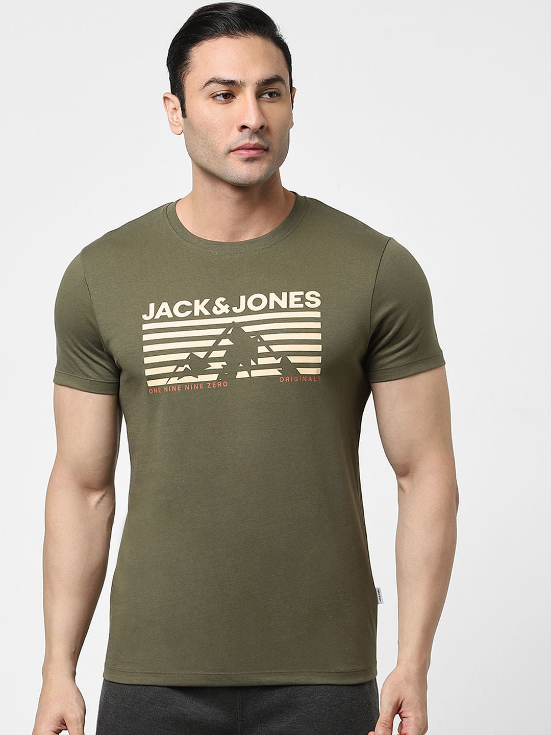 Olive Logo Print Crew Neck T-shirt