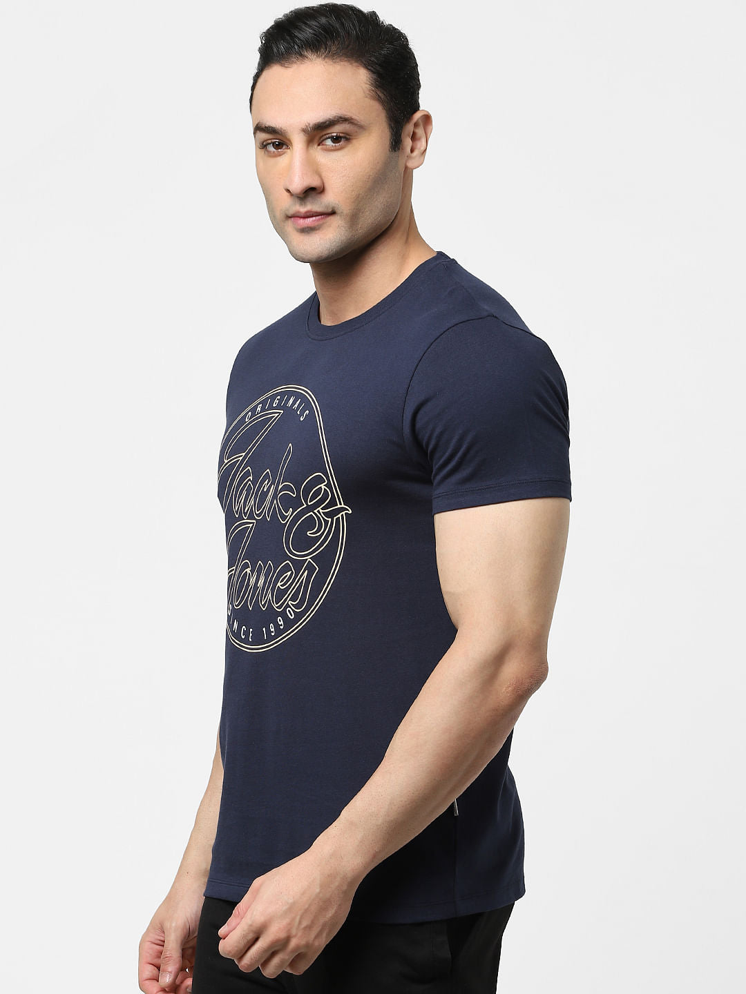 Navy Blue Logo Print Crew Neck T-shirt