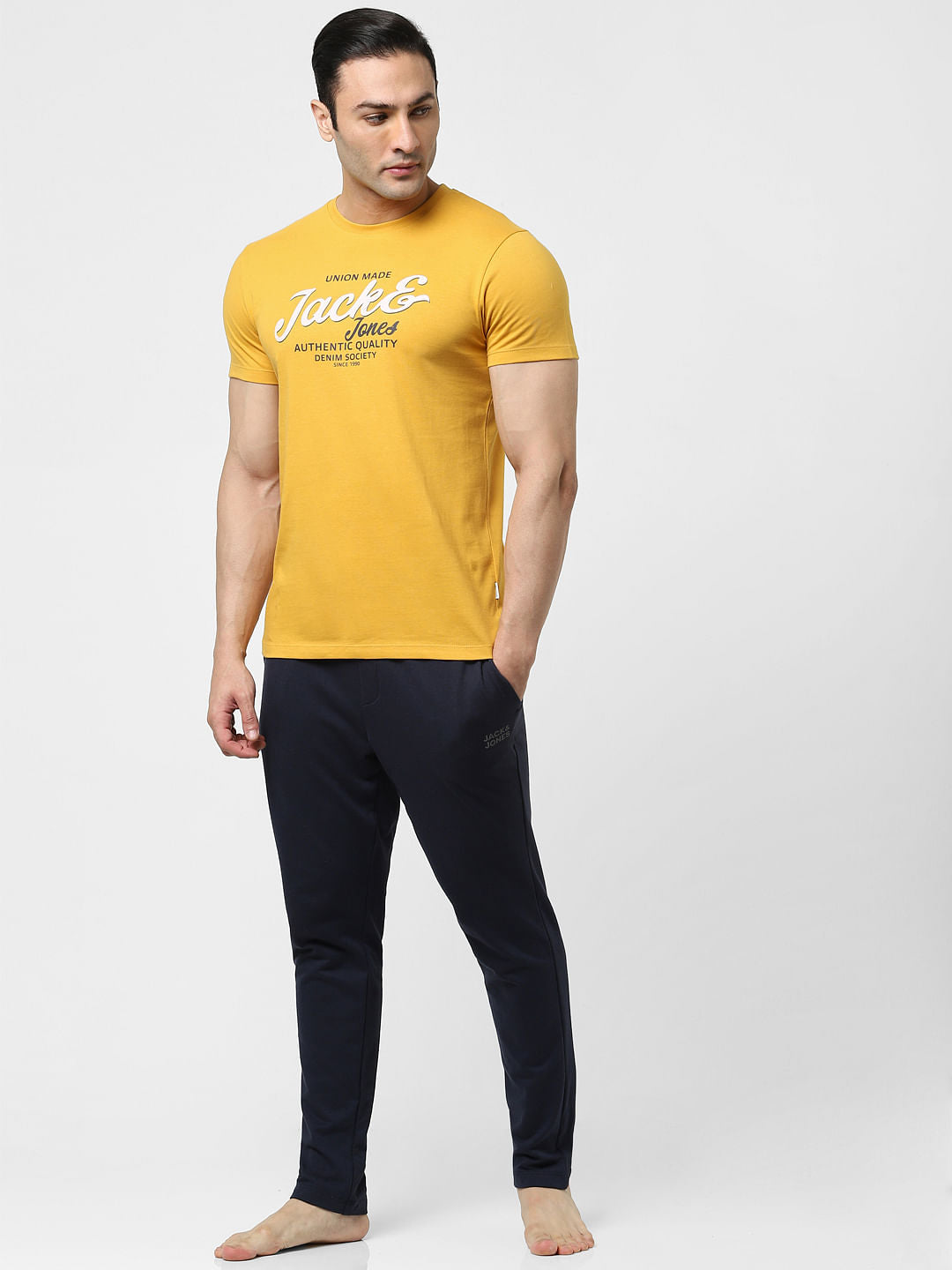 Yellow Logo Print Crew Neck T-shirt