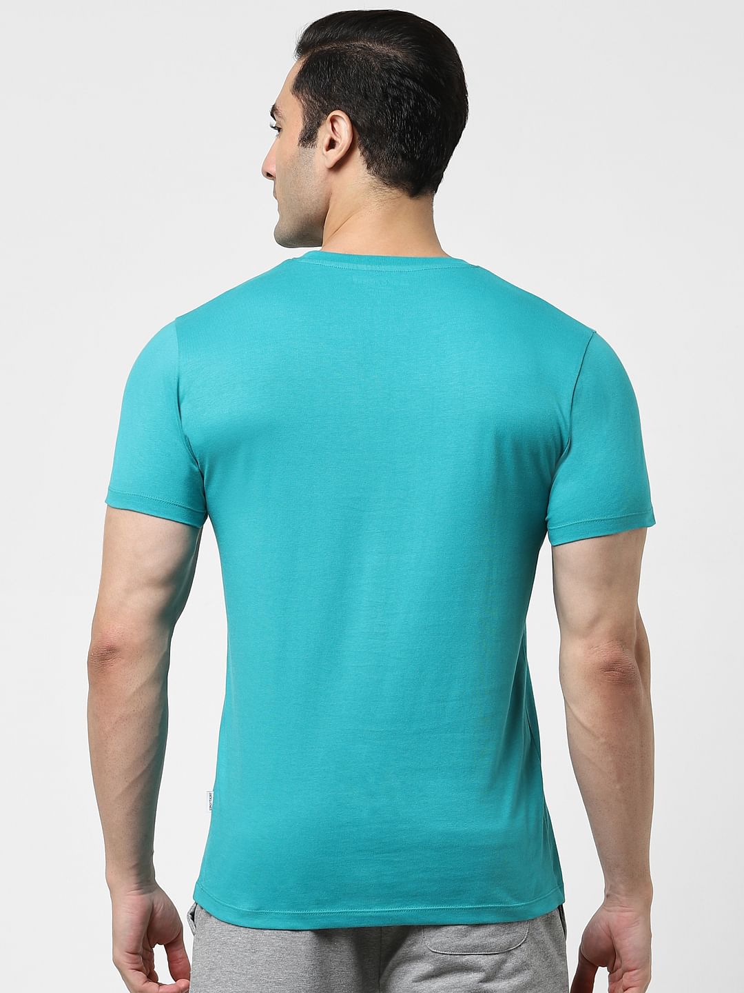 Teal Blue Logo Print Crew Neck T-shirt