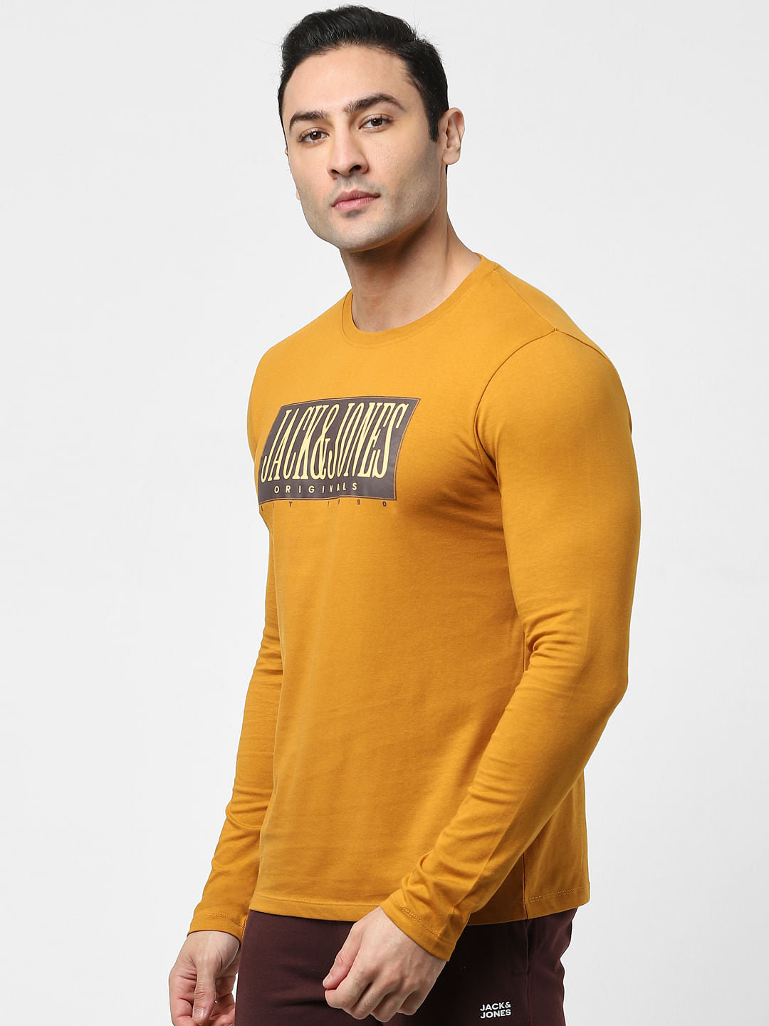 Brown Full Sleeves Crew Neck T-shirt