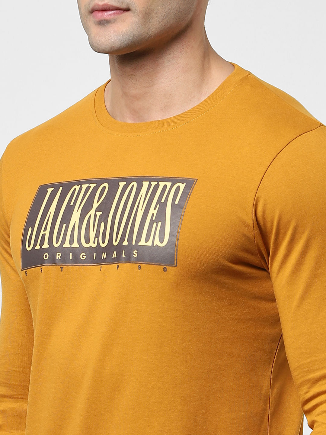 Brown Full Sleeves Crew Neck T-shirt