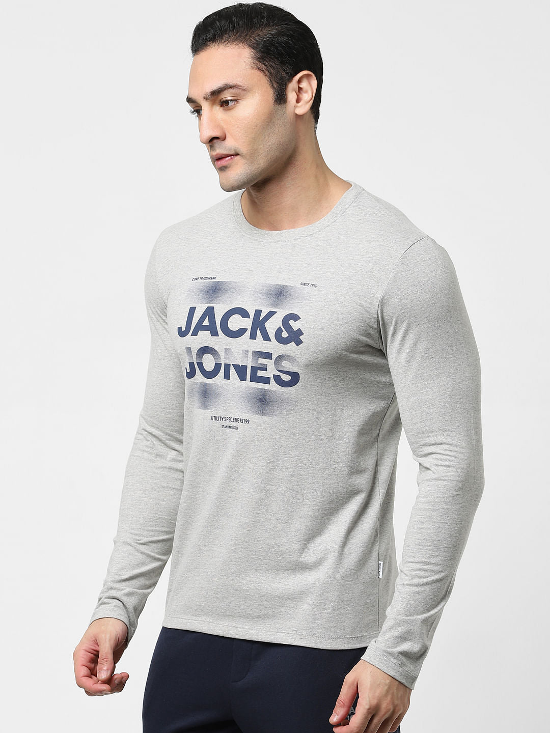 Light Grey Full Sleeves Crew Neck T-shirt