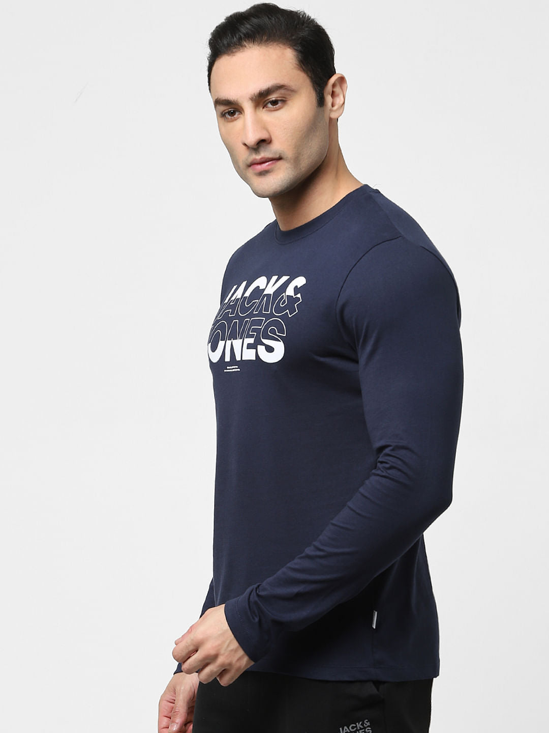 Navy Blue Full Sleeves Crew Neck T-shirt