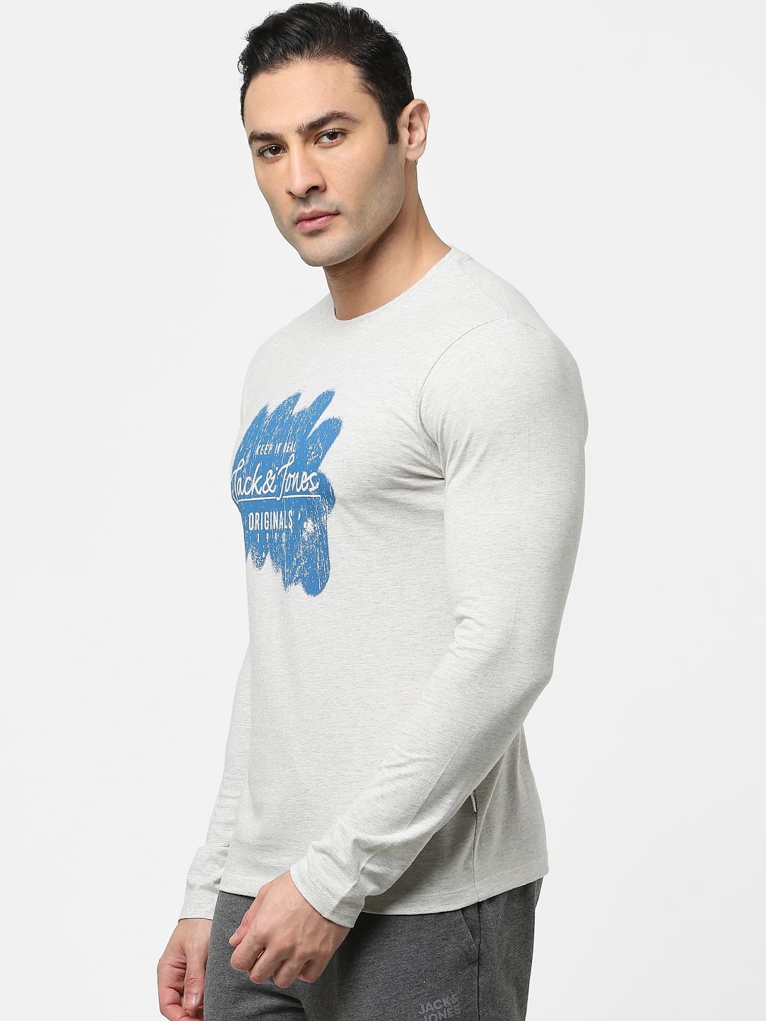 Grey Full Sleeves Crew Neck T-shirt