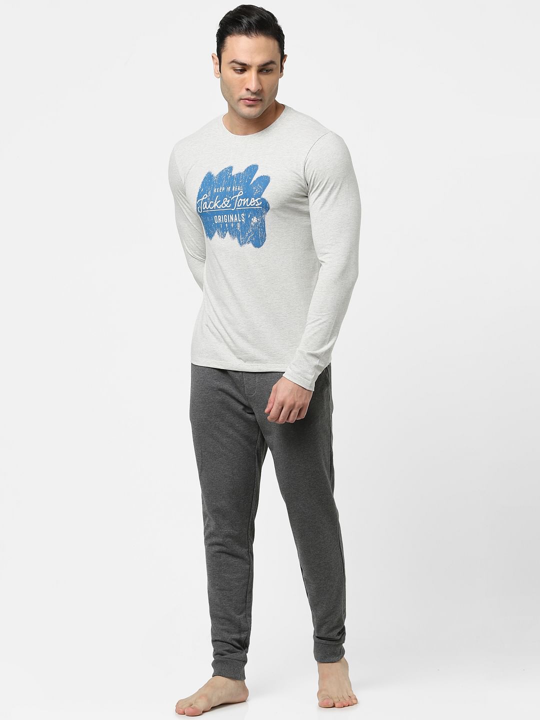 Grey Full Sleeves Crew Neck T-shirt