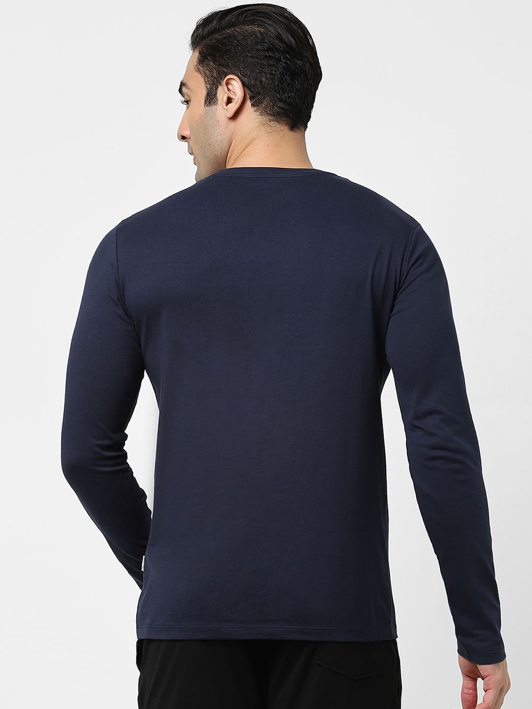 Navy Blue Logo Print Full Sleeves T-shirt