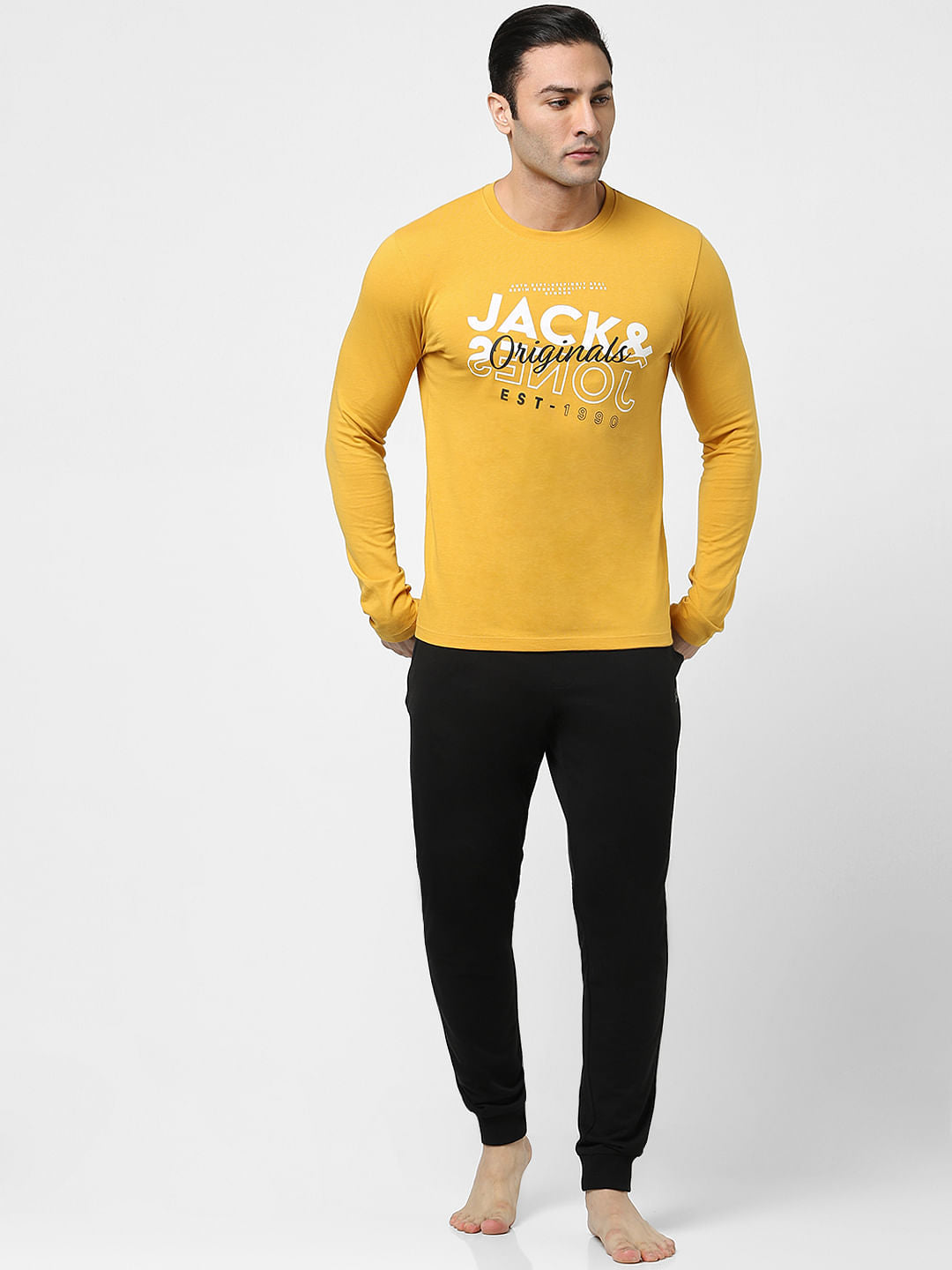 Yellow Typographic Logo Full Sleeves T-shirt