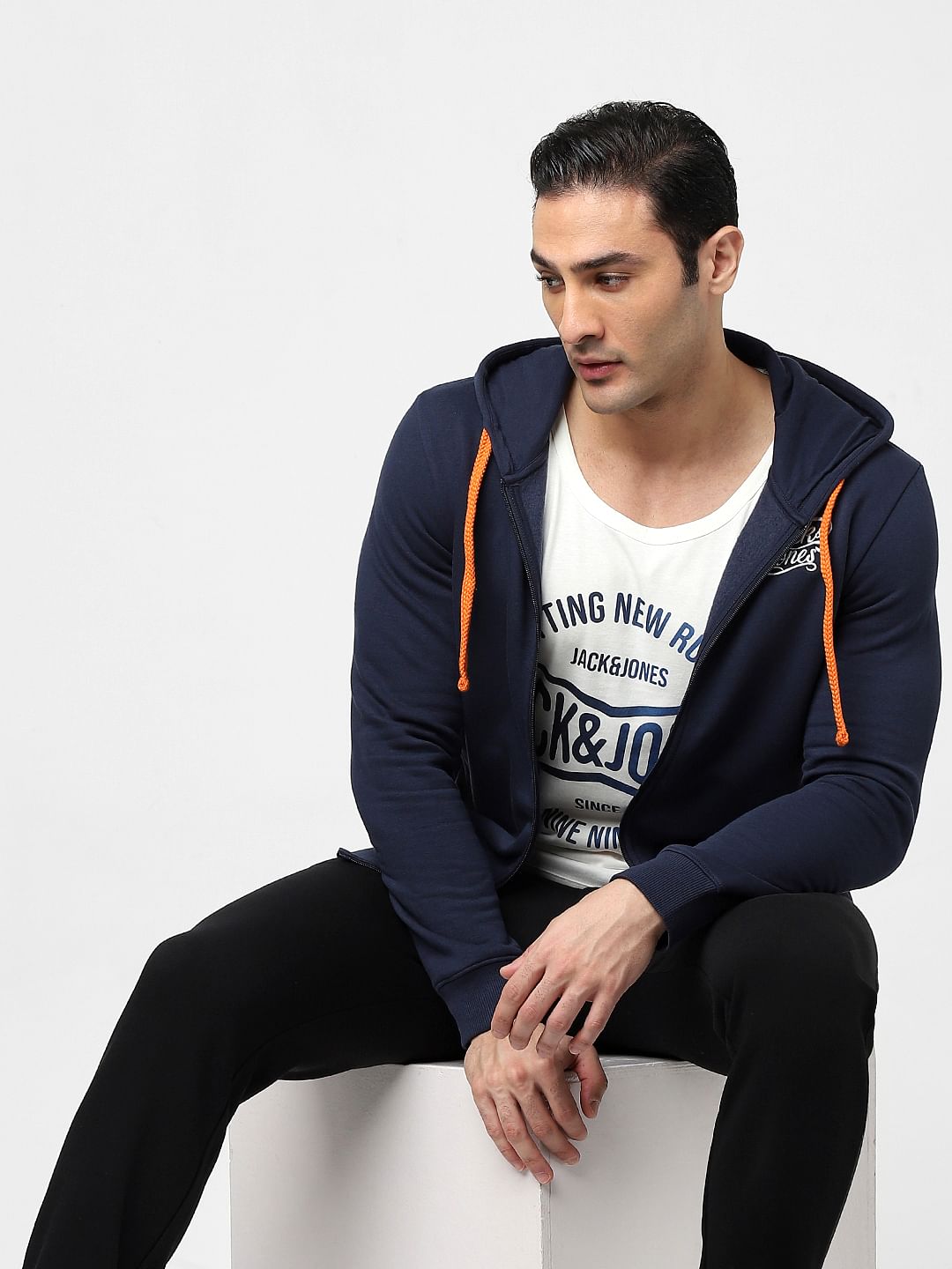 Navy Zip-Up Hooded Sweatshirt