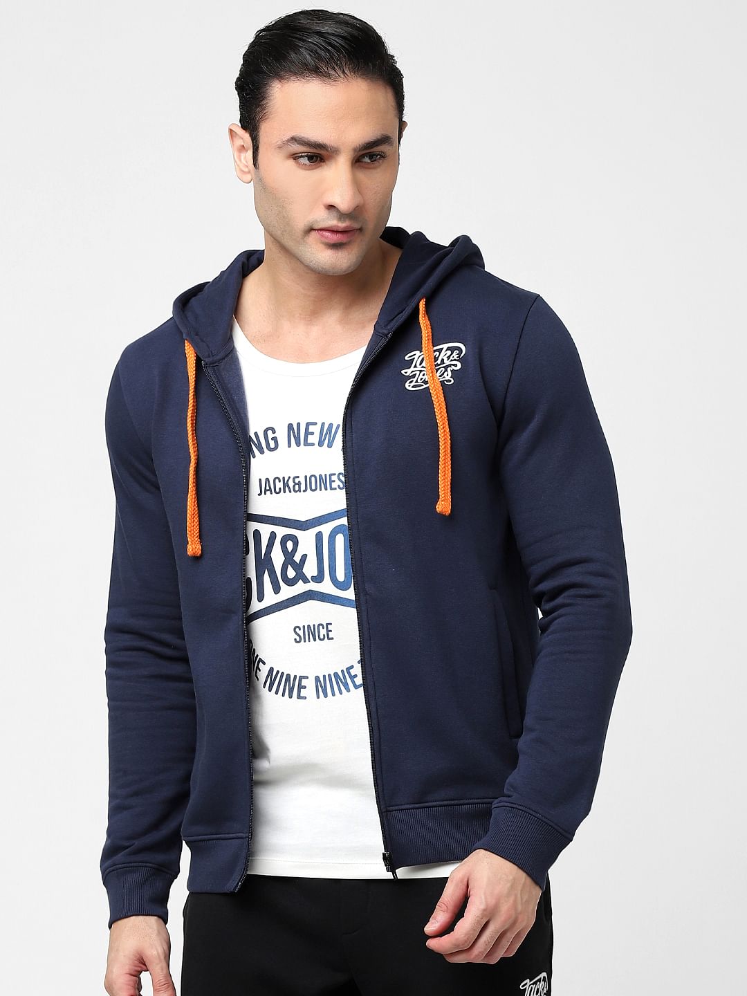 Navy Zip-Up Hooded Sweatshirt