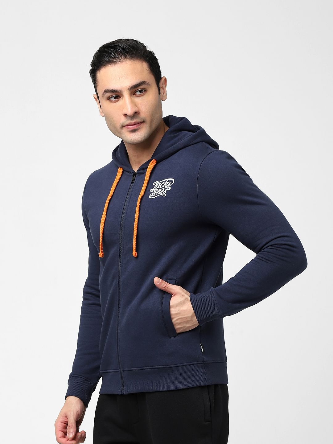 Navy Zip-Up Hooded Sweatshirt
