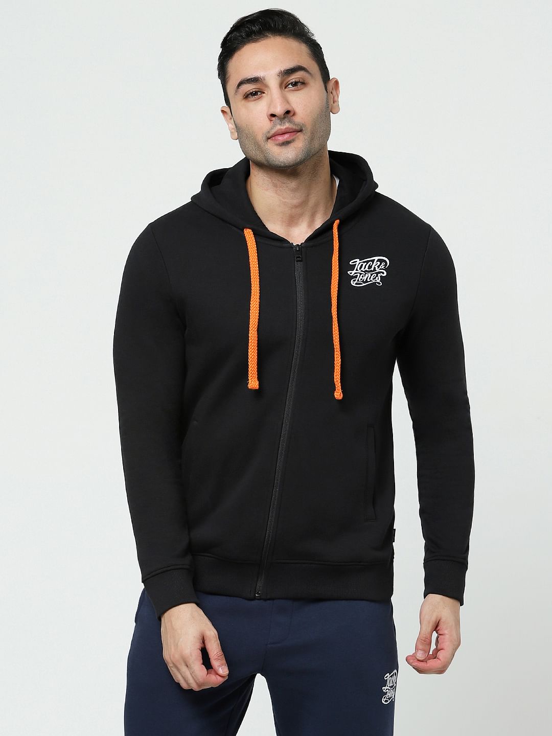 Black Zip-Up Hooded Sweatshirt