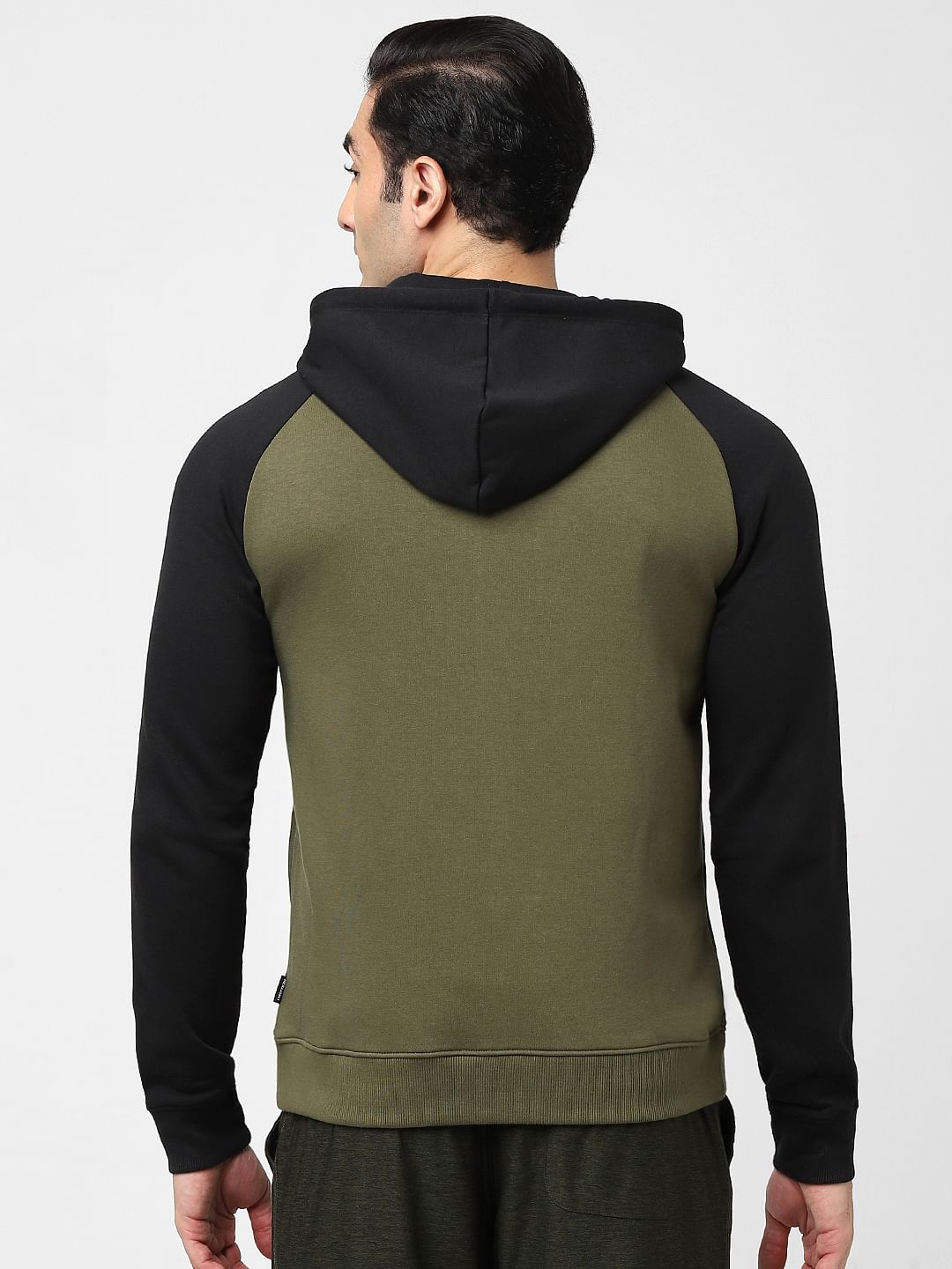 Green Colourblocked Zip-Up Sweatshirt