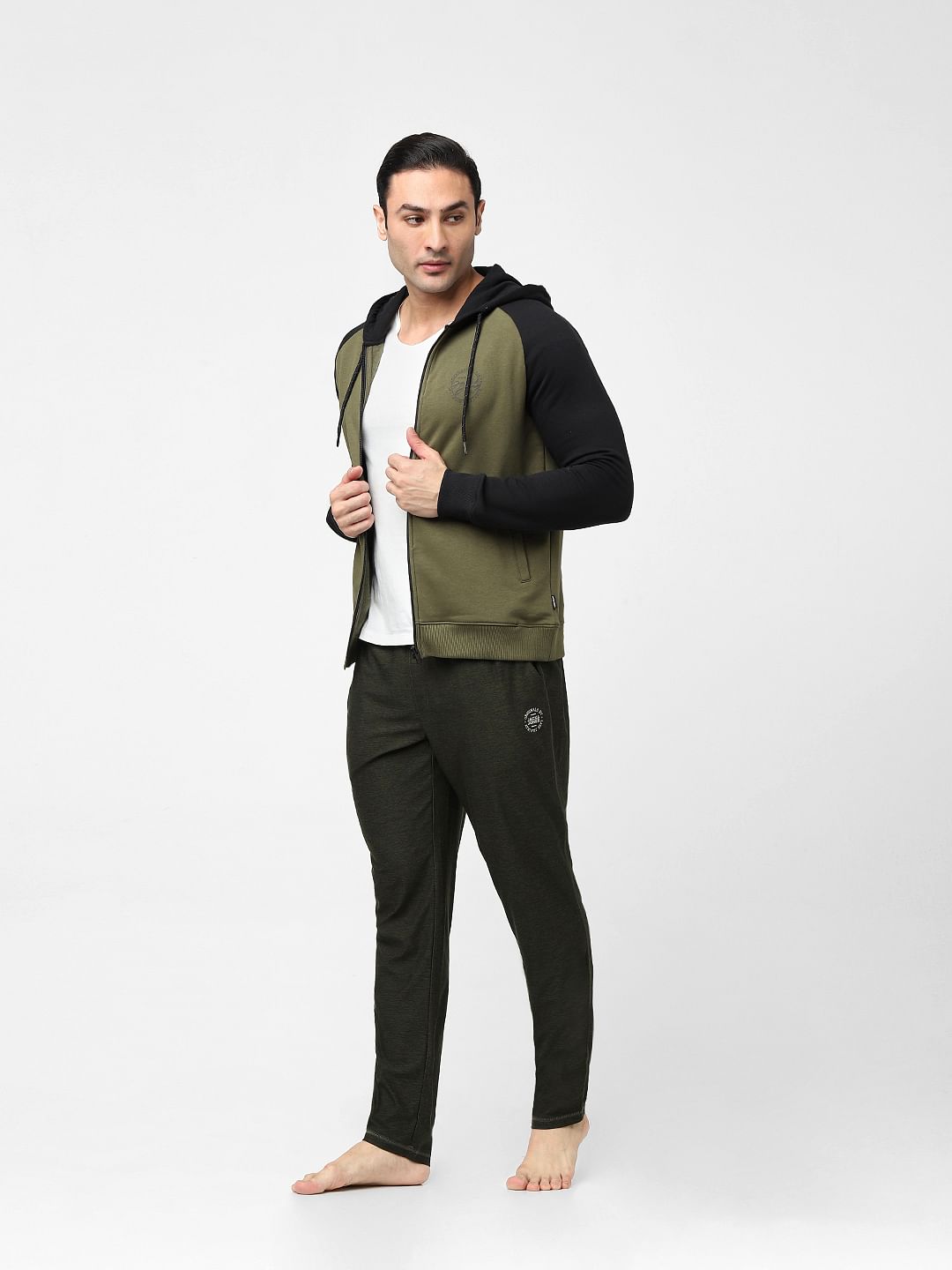 Green Colourblocked Zip-Up Sweatshirt