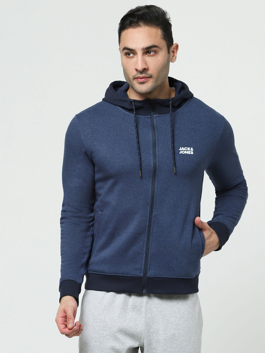 Blue Logo Print Hooded Sweatshirt