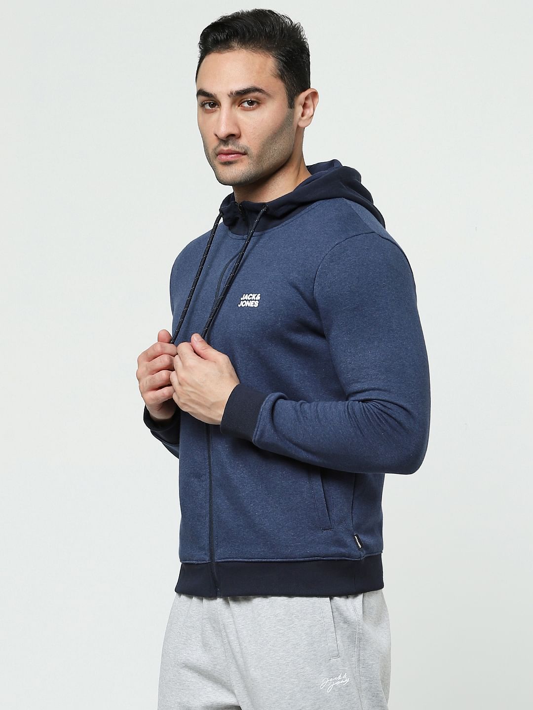 Blue Logo Print Hooded Sweatshirt