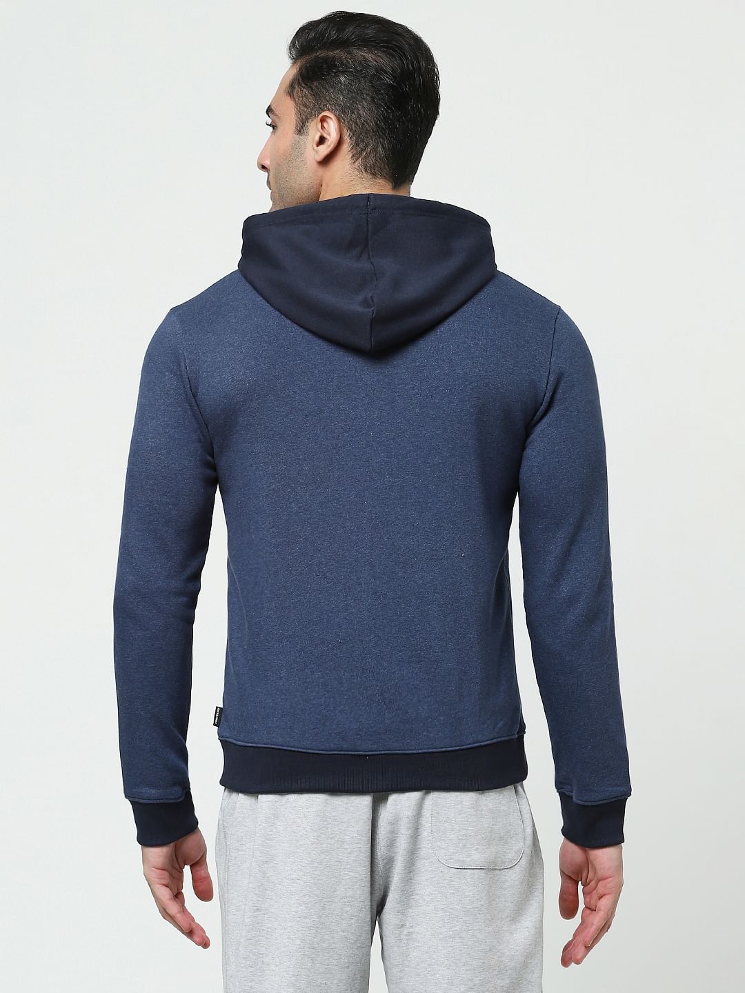 Blue Logo Print Hooded Sweatshirt