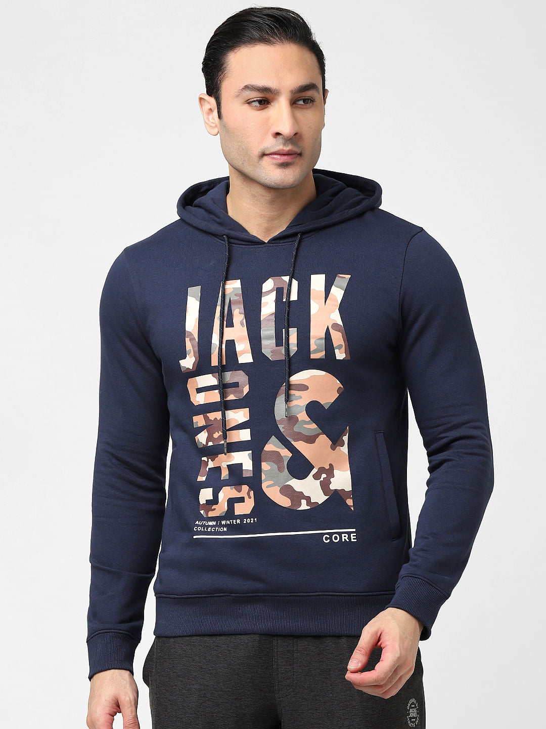 Blue Typographic Logo Hooded Sweatshirt