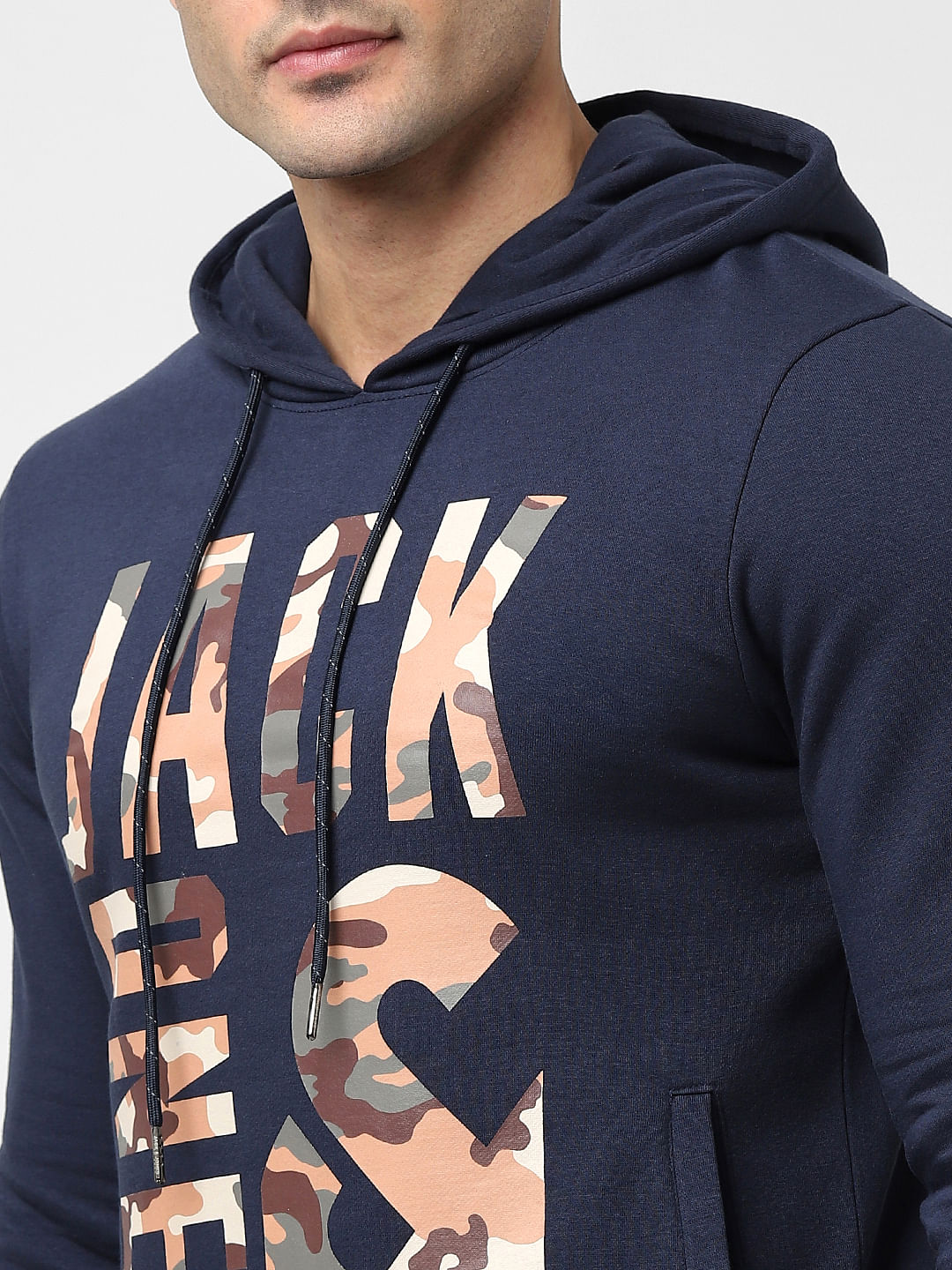 Blue Typographic Logo Hooded Sweatshirt