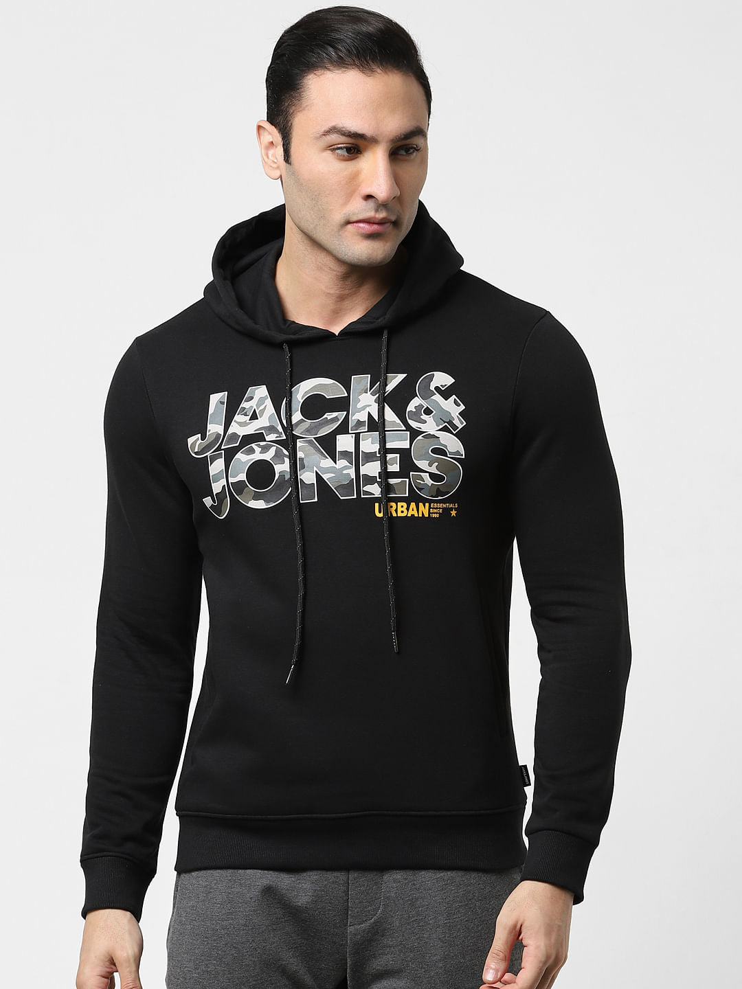Black Typographic Logo Hooded Sweatshirt