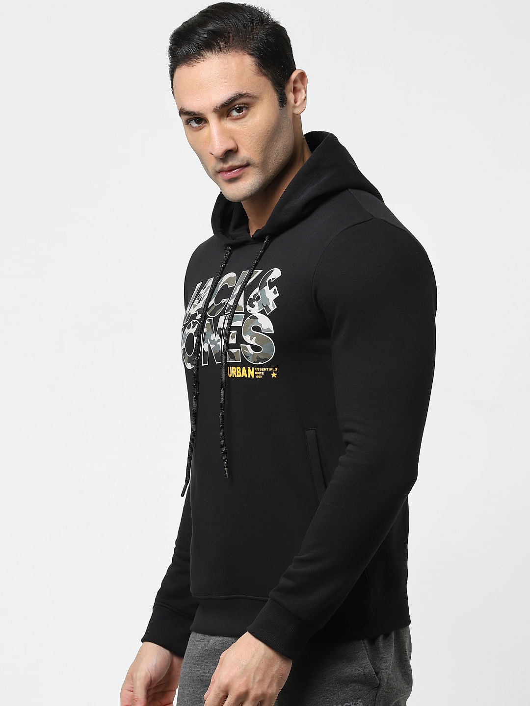 Black Typographic Logo Hooded Sweatshirt