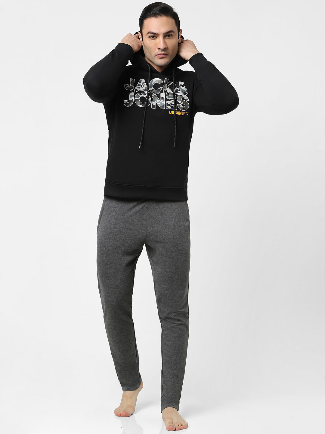 Black Typographic Logo Hooded Sweatshirt