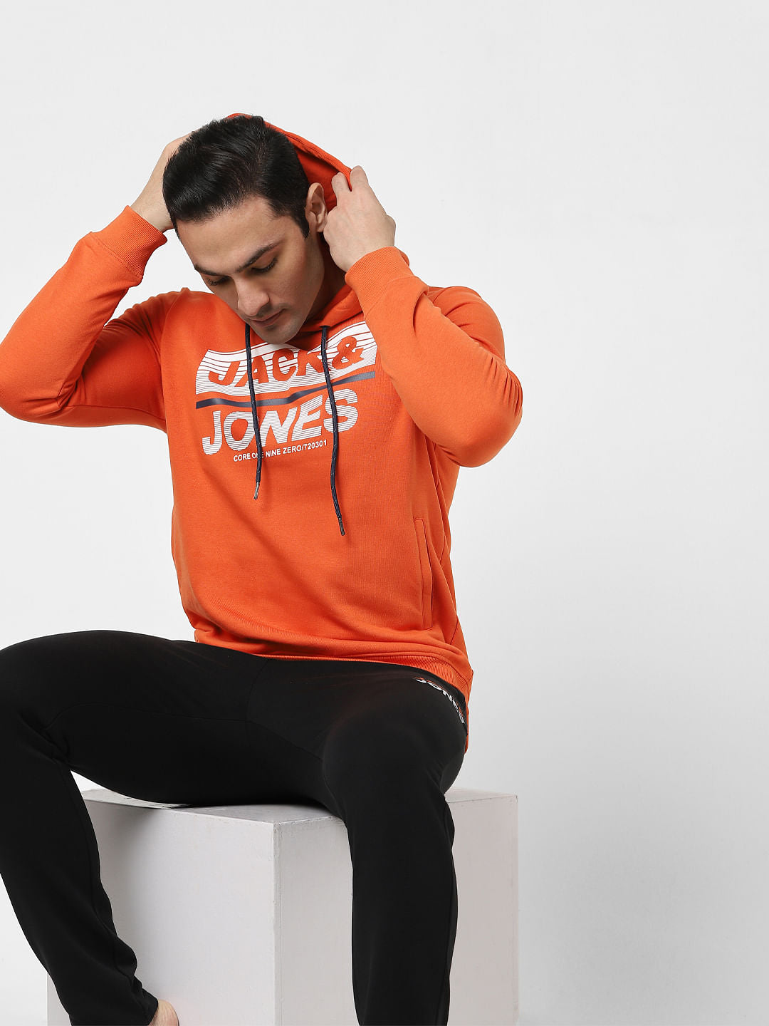 Red Typographic Logo Hooded Sweatshirt