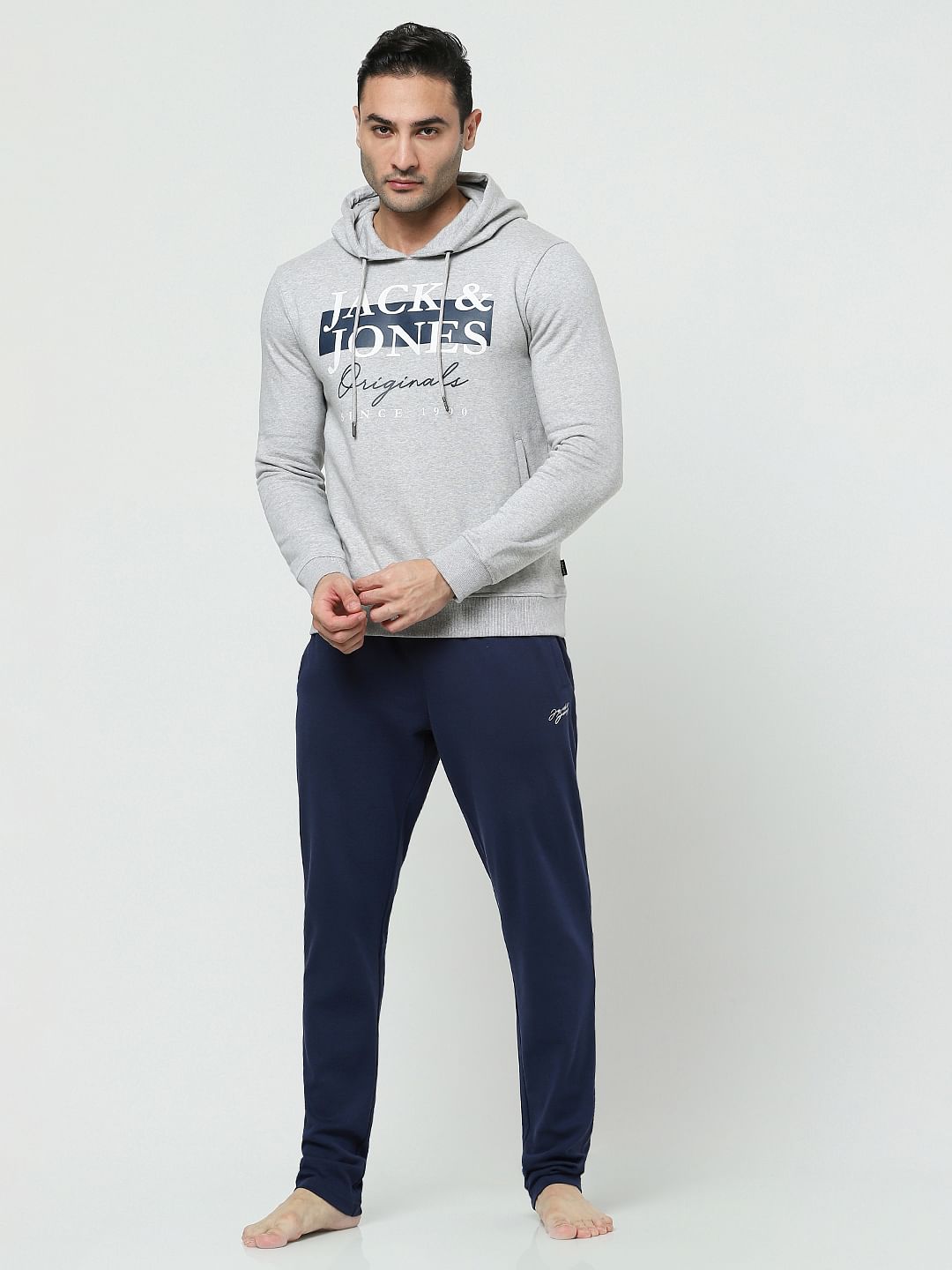Grey Typographic Logo Hooded Sweatshirt