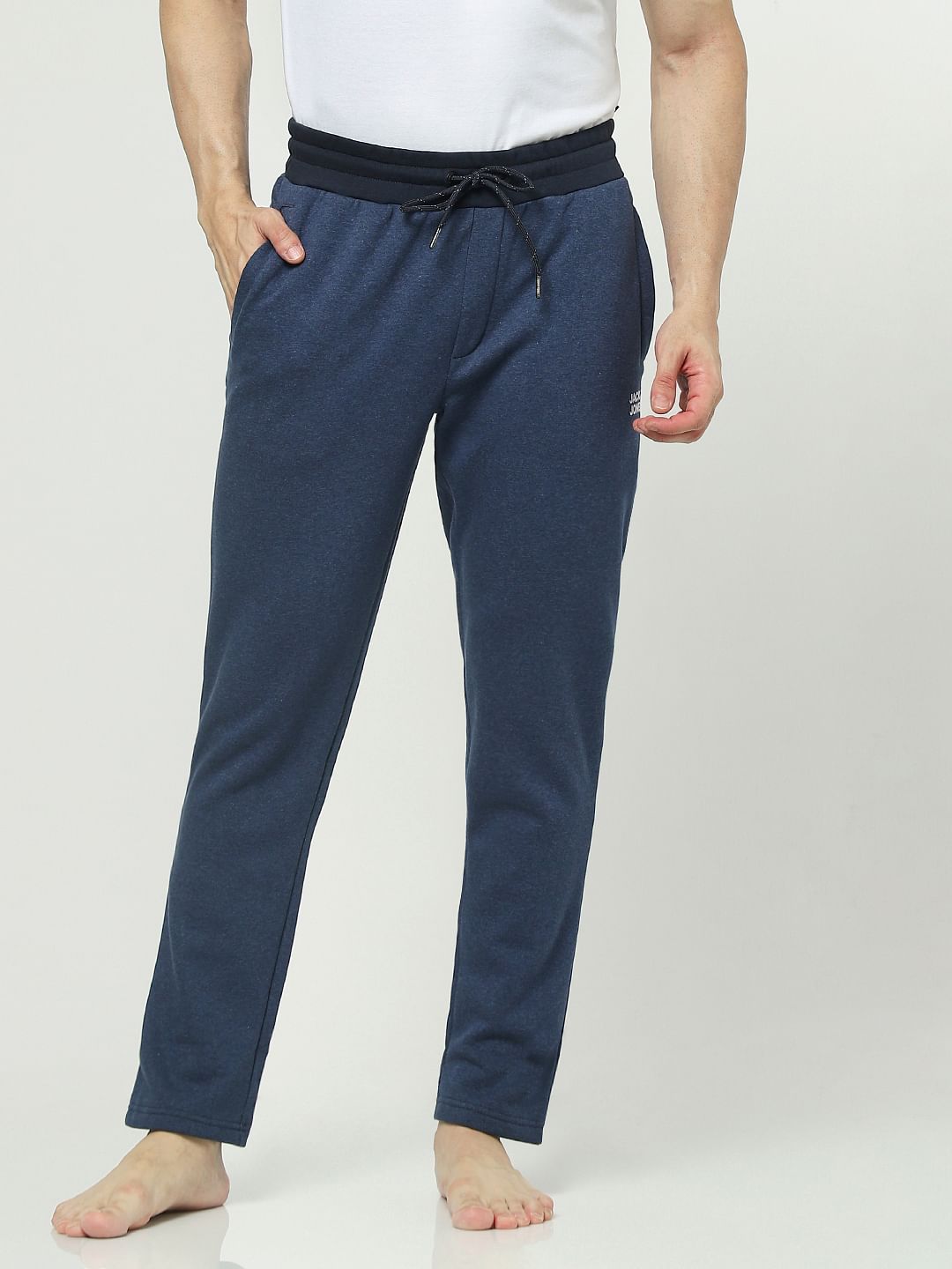 Blue Mid Rise Logo Print Trackpants