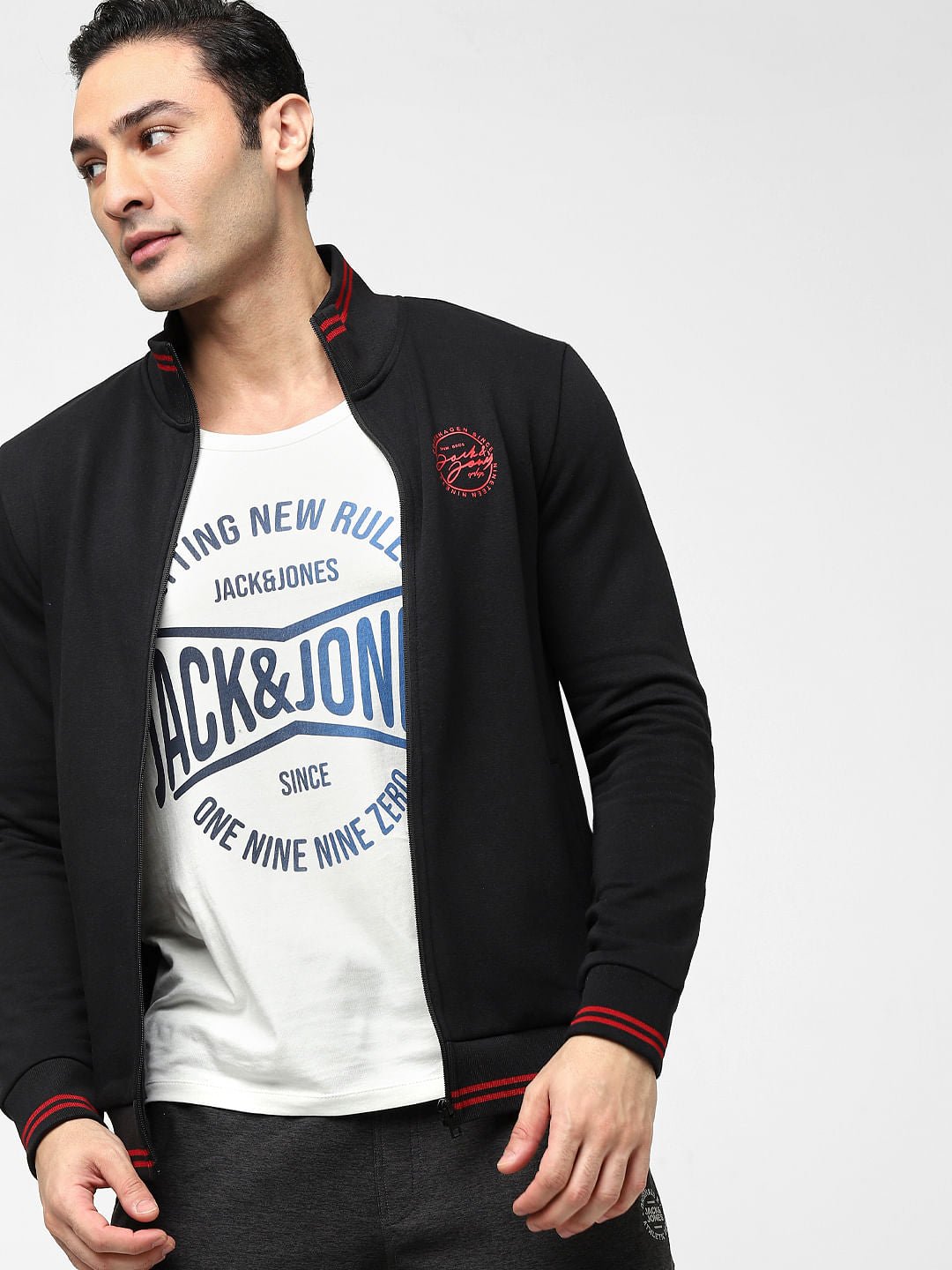 Black Zip-Up Logo Print Sweatshirt