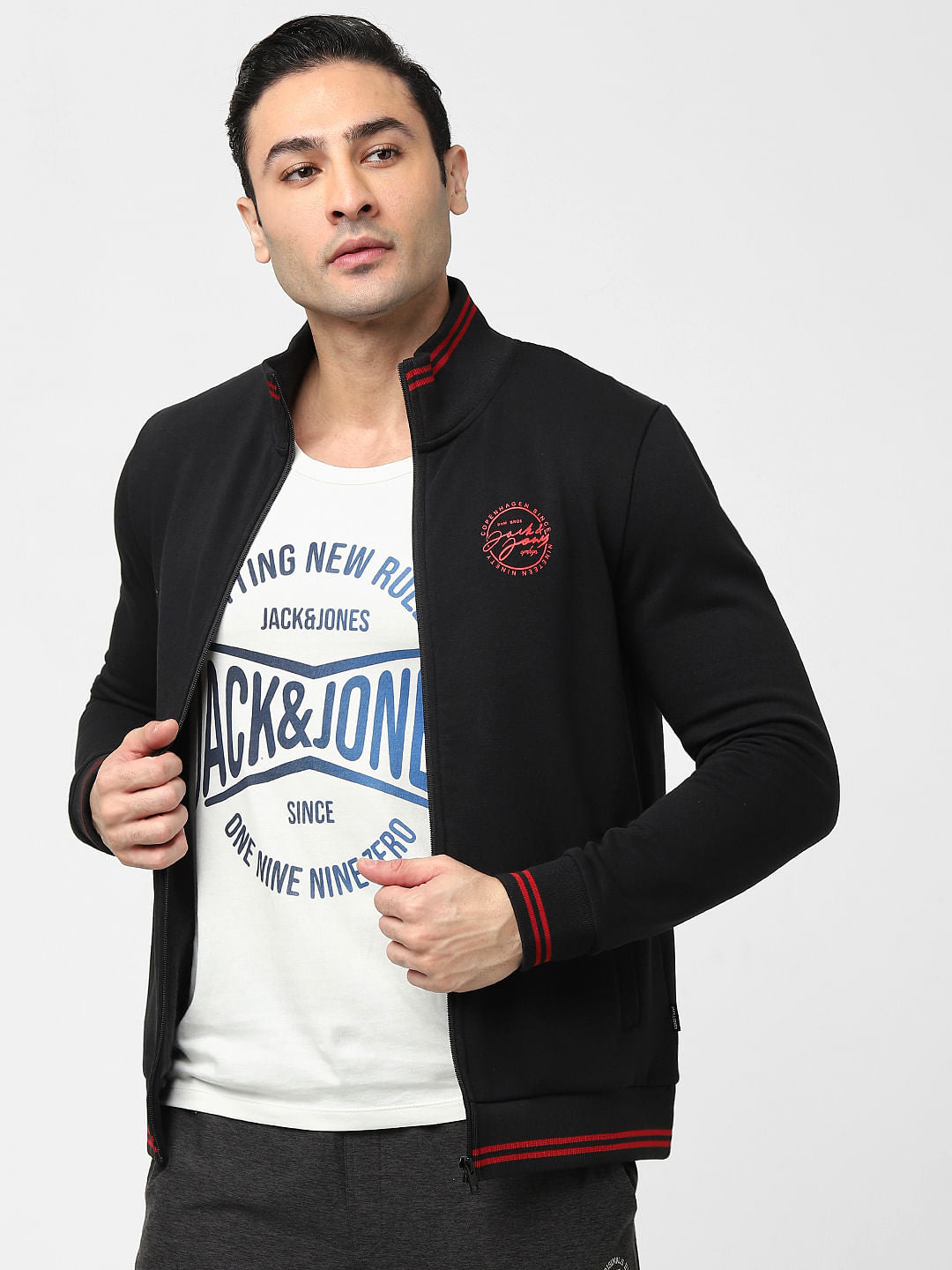 Black Zip-Up Logo Print Sweatshirt