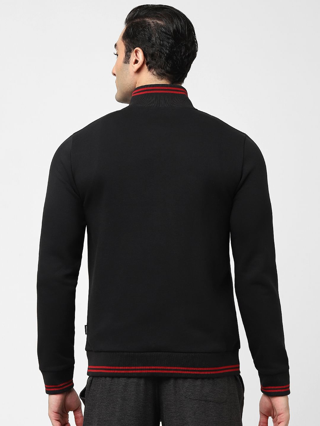 Black Zip-Up Logo Print Sweatshirt