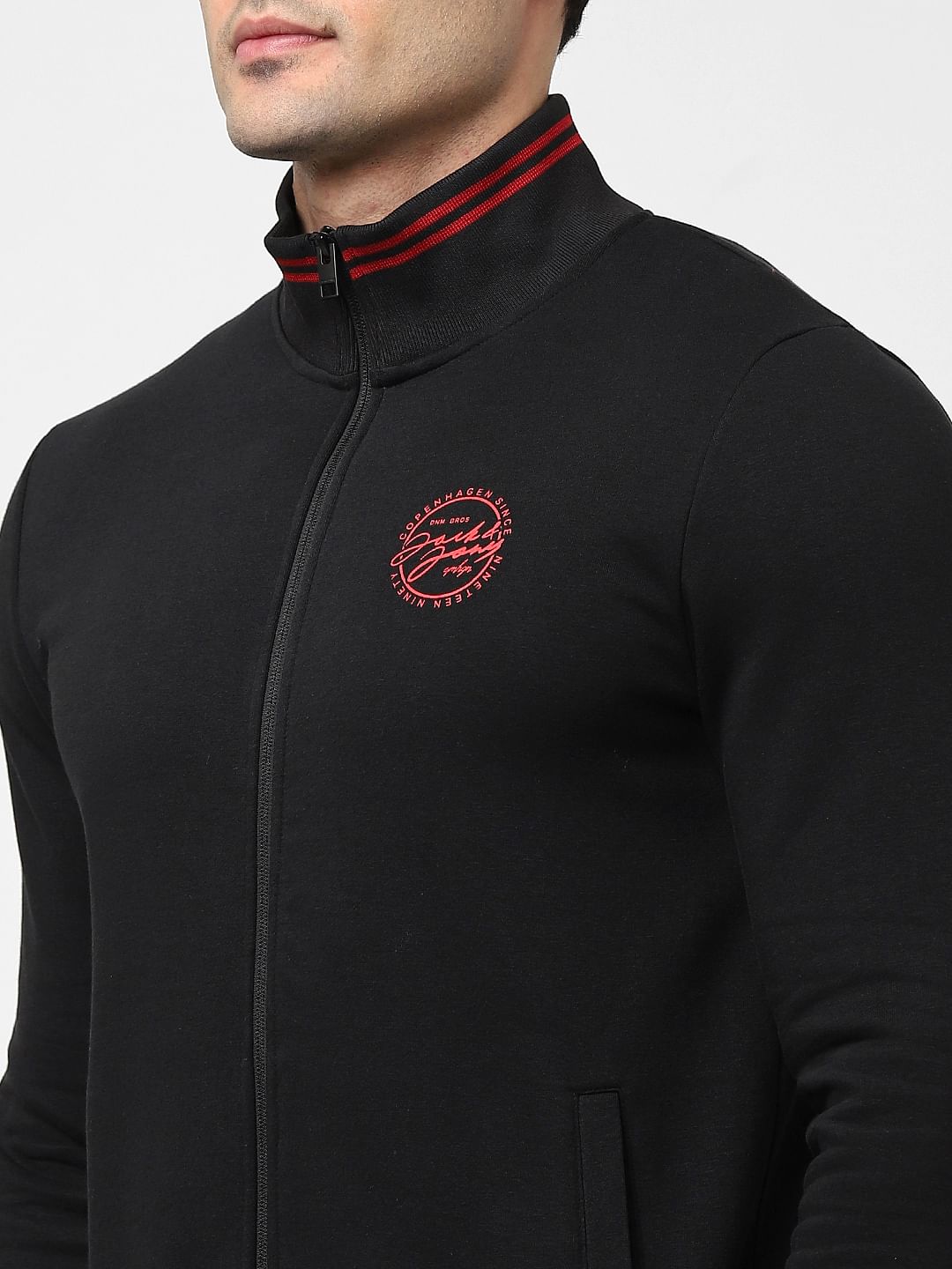 Black Zip-Up Logo Print Sweatshirt