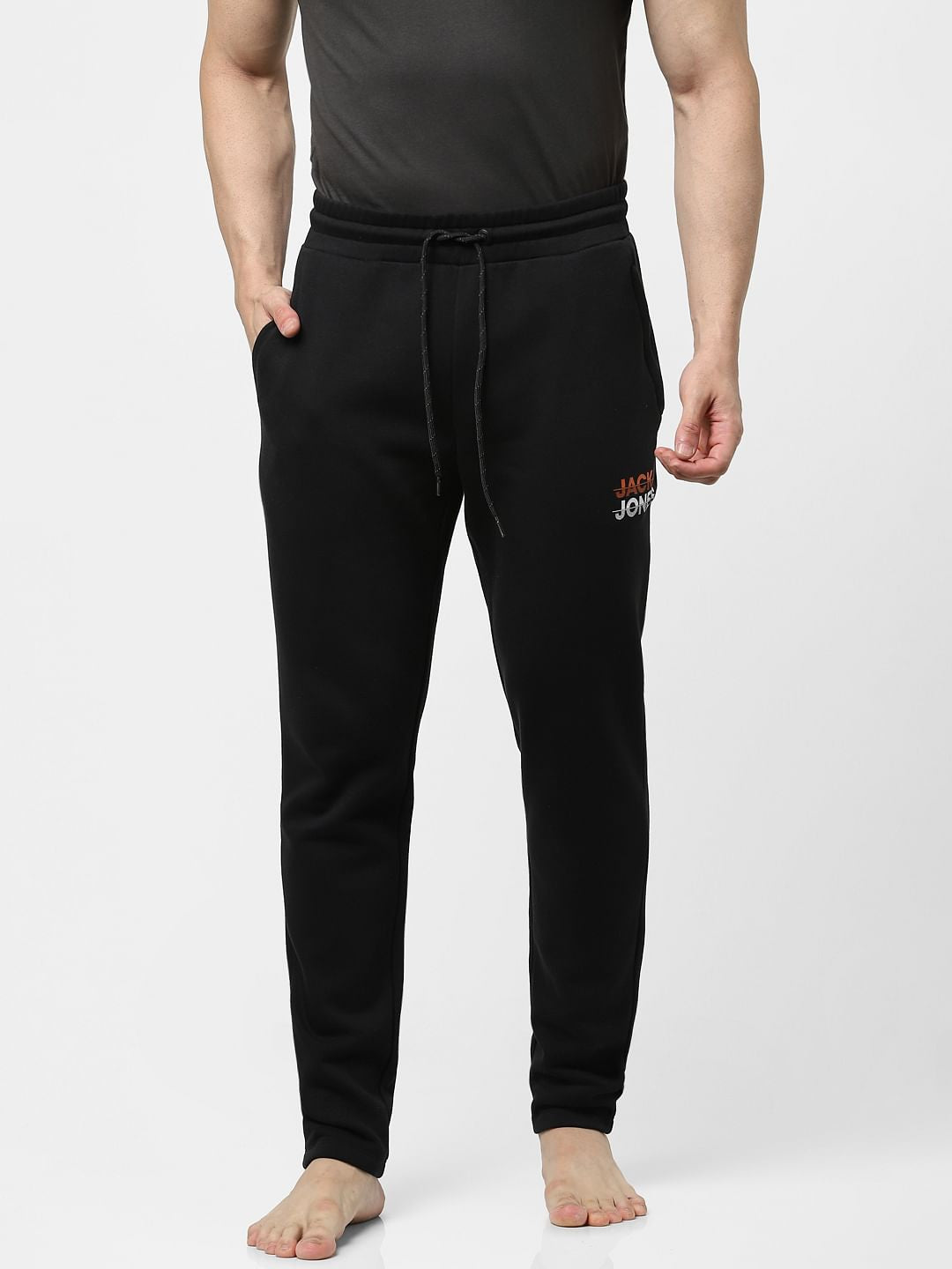 Black Mid Rise Logo Print Trackpants