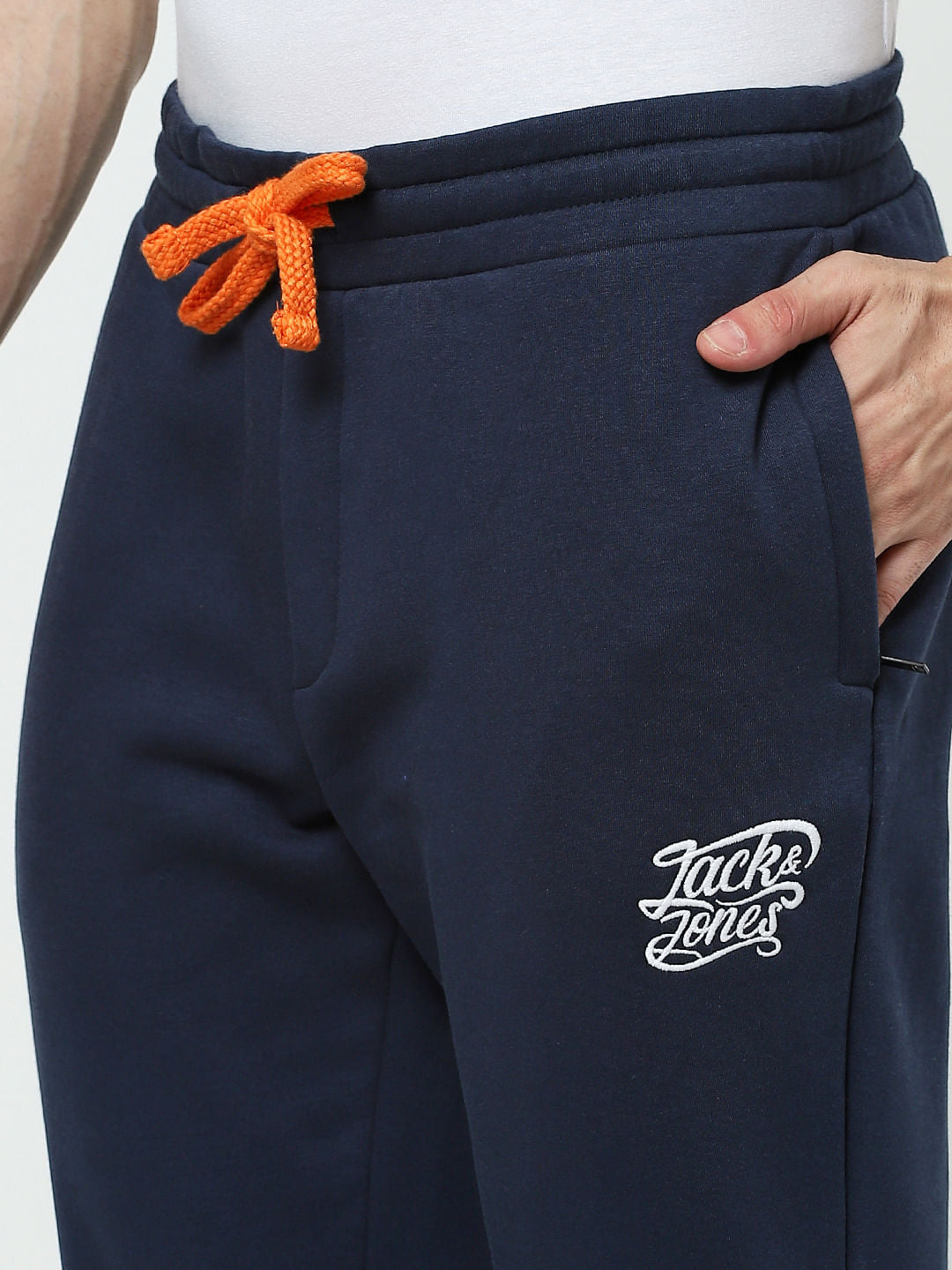 Blue Mid Rise Logo Print Trackpants