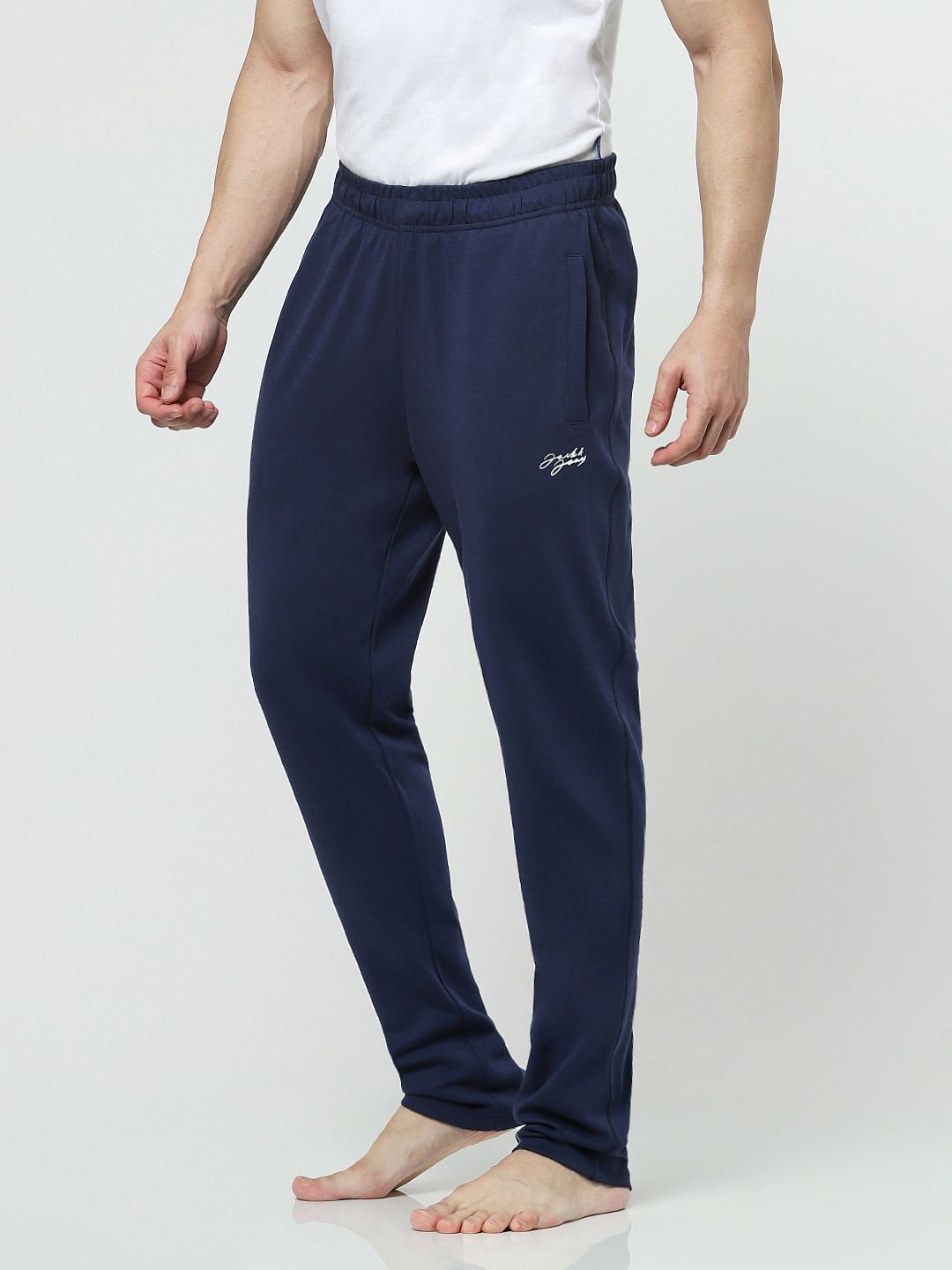 Navy Mid Rise Logo Print Trackpants