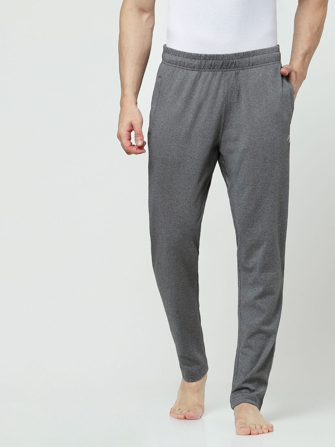 Grey Mid Rise Logo Print Trackpants