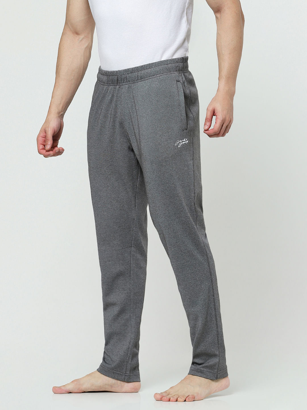 Grey Mid Rise Logo Print Trackpants