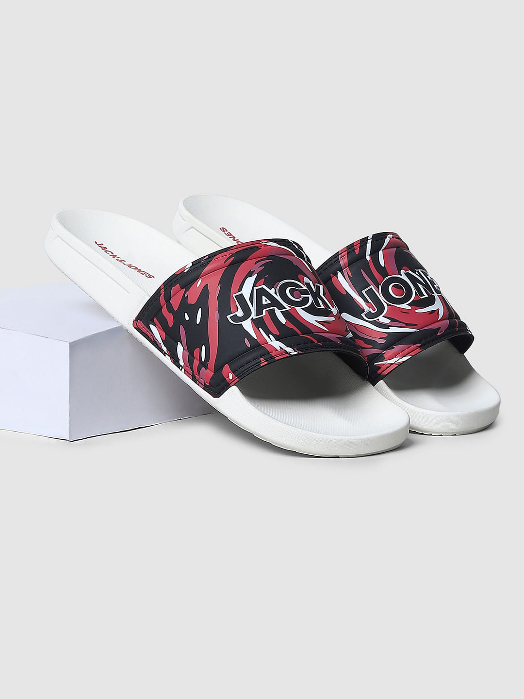 White Abstract Print Sliders